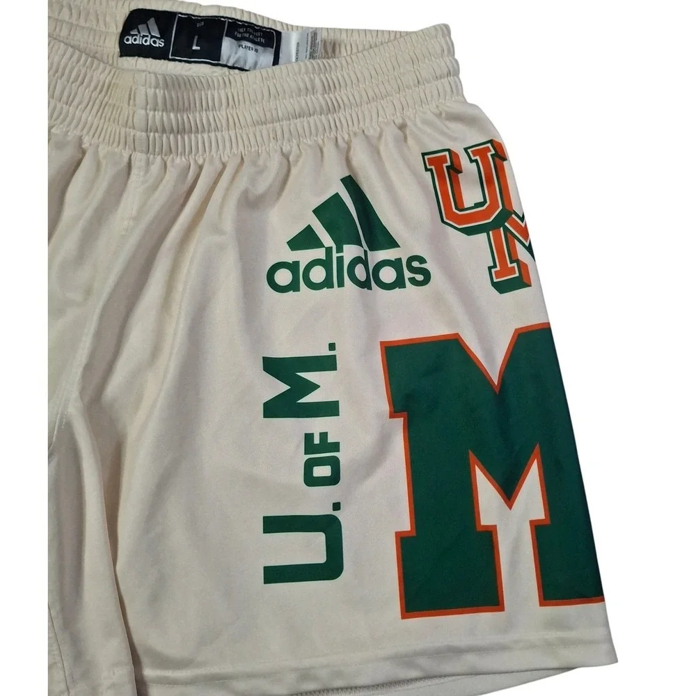 Adidas Miami Hurricanes Mens Large Cream Athletic Shorts U of M NCAA Basketball